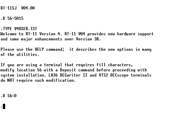 Screenshot of RT-11 v4.0